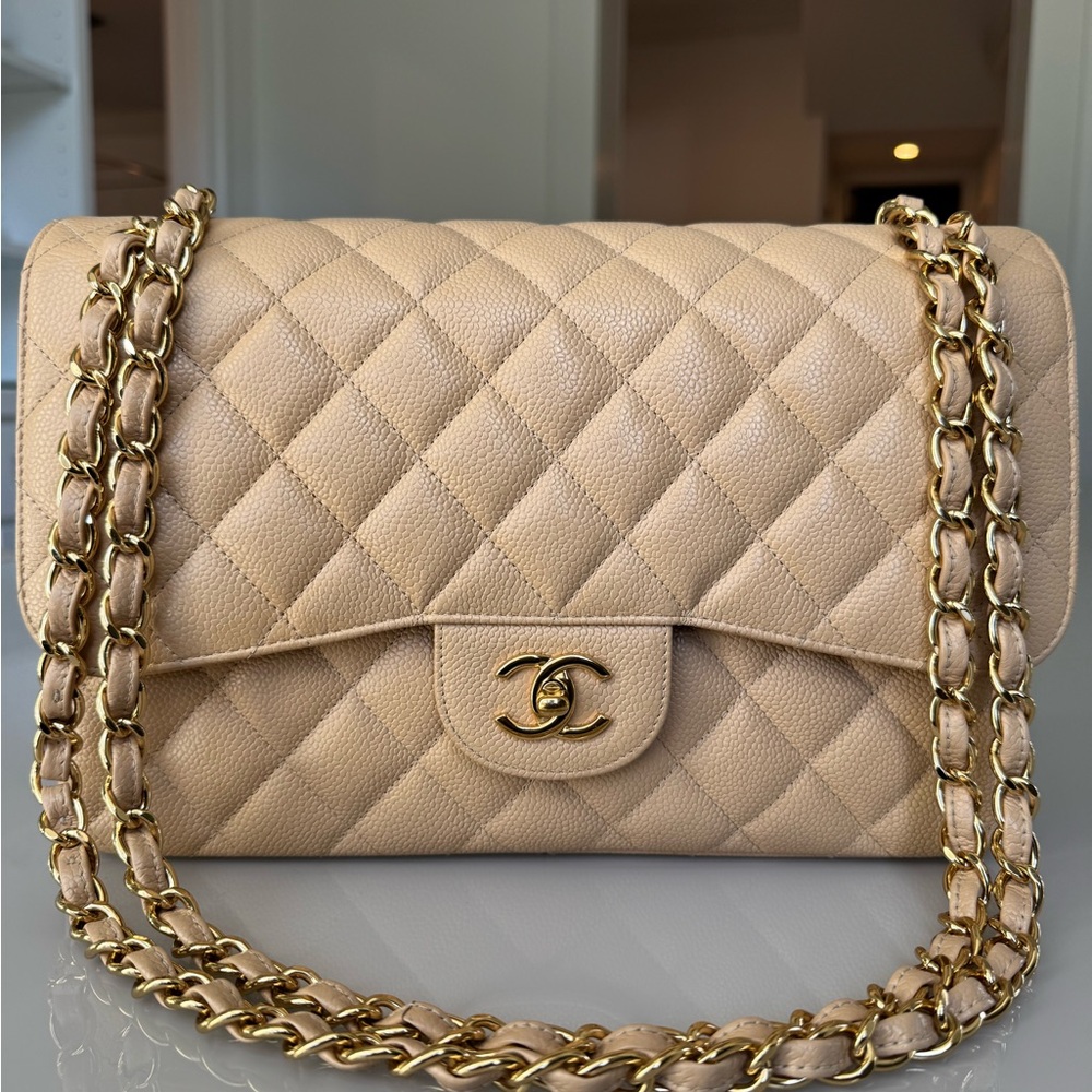 Chanel Jumbo Classic Beige Quilted Double Flap Bag